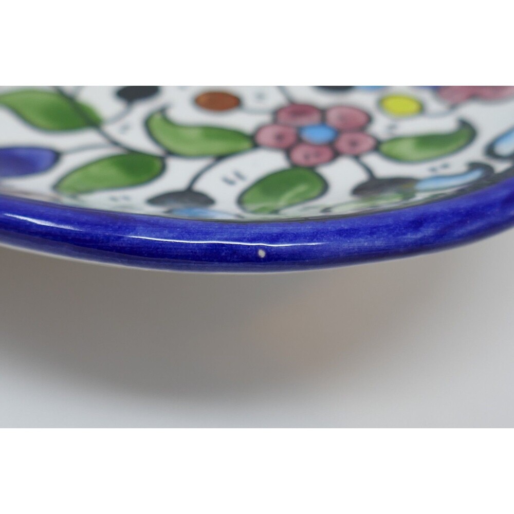 Armenian Pottery Hand Painted Floral Flowers Oval Dish Plate Made in Jerusalem - Picture 10 of 16